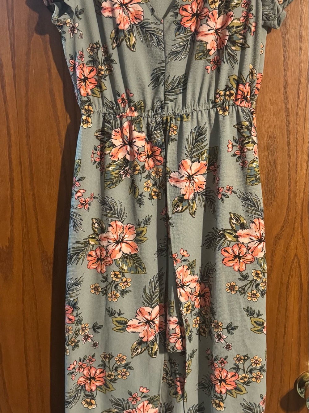 Floral Midi Dress in Sage with Pink Blooms